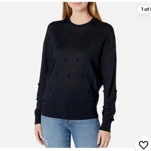 Theory Navy Wool Crewneck Pom Pom Sweater